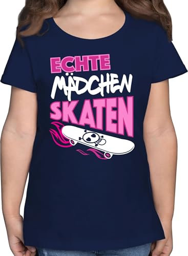 T-Shirt - Trend Kinderkleidung und Co - Echte Mädchen skaten - 116 (5/6 Jahre) - Dunkelblau - Skater Outfit Kind Skate Tshirt Skateboard skatergirl Shirt Shirts t-Shirts Kurzarm t_Shirt t Kinder