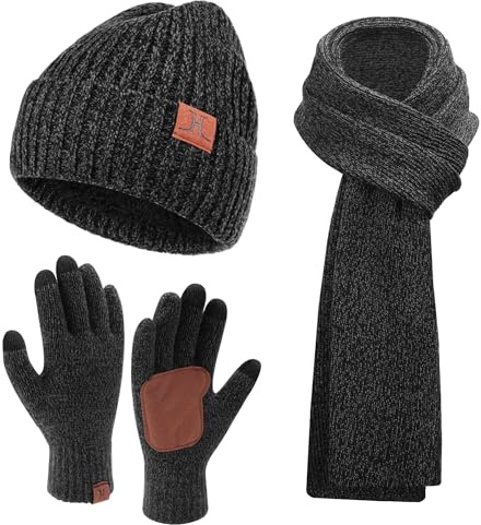 Bequemer Laden Hombres Invierno Gorro Termicos Bufanda Larga Guantes Tactiles Conjunto Punto Regalo Hombre Mujer