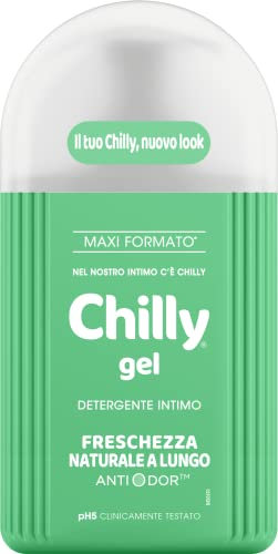 Chilly, Detergente Intimo Gel, Freschezza naturale a Lungo, con Anti-Odor, Per L'Igiene Intima, con Mentolo Naturale per una piacevole sensazione di freschezza, pH 5, Clinicamente Testato - 300 ml