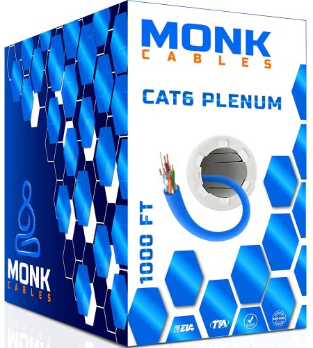 MONK CABLES | CAT6 Plenum Cable 1000ft | UTP, 23AWG, 550MHz | DSX-8000 Certified | Most Certified Cable of The Whole Market (Blue)
