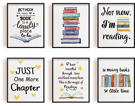 INFUNLY 6 Set Reading Wall Art Print 8x10 inch Book Poster Pictures Book Quotes Canvas Wall Art Motivational Wall Art for Readers Unframed book Wall Sticker for Library Bookworm Study Room Home Decor