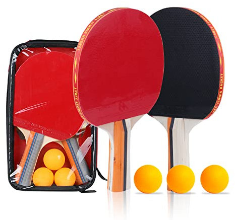 Leikurvo Professionel Tischtennis-Set, 2 Tischtennisschläger + 3 Tischtennis Bälle, Tischtennis Schläger Set mit Tasche, Table Tennis Set Ideal für Amateure, Anfänger, Profis