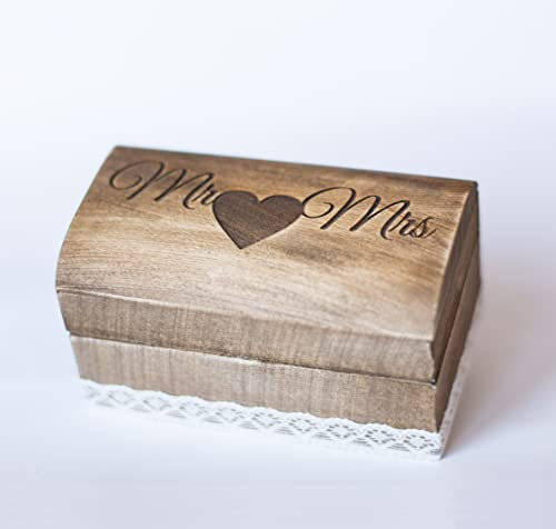 hwart Cuscino per anelli in legno, per matrimonio, vintage, Mr Mrs Vintage, porta anelli