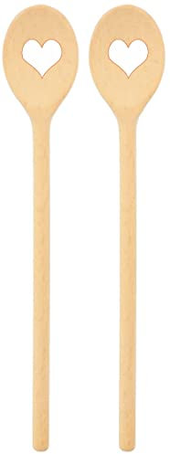 teemando® 2 X stabiler Marken-Kochlöffel aus Holz mit Herz, 30 cm, ovaler Kochlöffel zum Kochen und Backen, unkaputtbar bei normaler Anwendung