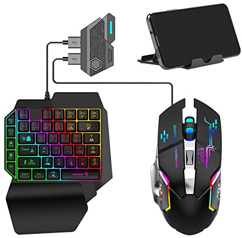 Enhandstangentbord | 35 tangenter halvt tangentbord och ergonomisk mus kombination med LED-bakgrundsbelysning – professionellt spelkit för mobila spel, snabbladdning Delr