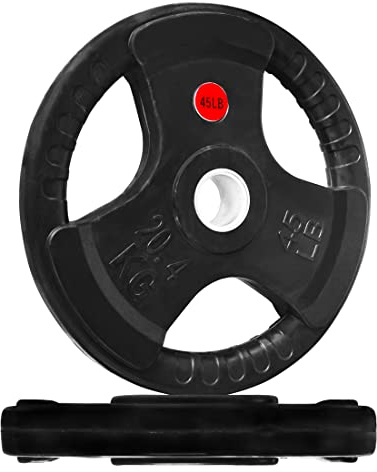 Signature Fitness Olympic Hantelscheibe aus Gusseisen, 5,1 cm, für Krafttraining und Gewichtheben, Gummibeschichtung, 20,4 kg, Paar