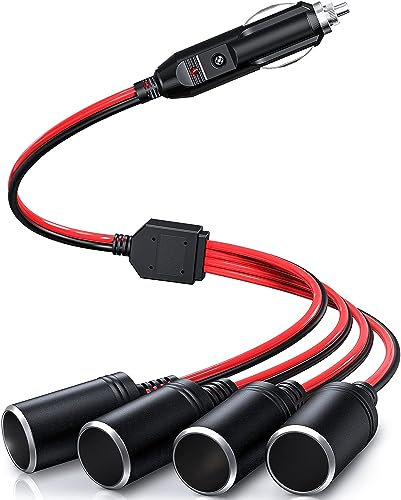 GTIWUNG Presa Accendisigari Auto 12V, Cavo di Prolunga per Presa Accendisigari, Auto Accendisigari 4-Way Splitter, Presa Accendisigari 1 a 4, da Maschio a Femmina, Adattatore con Indicatore LED