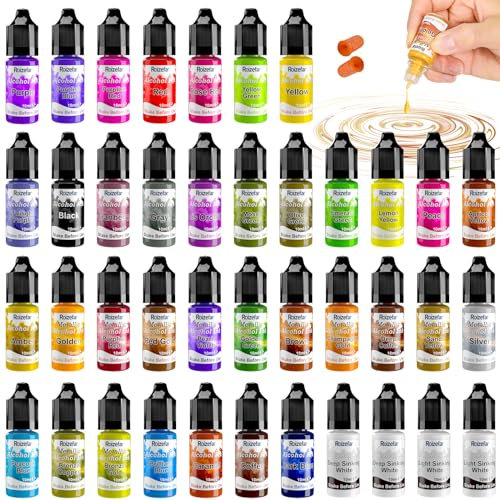 Roizefar Encre Alcool - 40 Bouteilles d' Alcohol ink à Haute Concentration de Couleurs Vives Avec Colorant Métallique, Encre à Alcool Pour Résine époxy, Peinture d'art, Fabrication de Gobelets