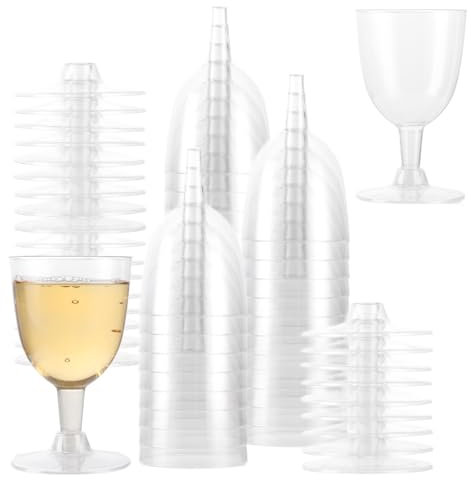 APACALI 100 copas de vino de plástico, 150 ml, copas de vino transparentes con tallo para bodas, cumpleaños, picnics