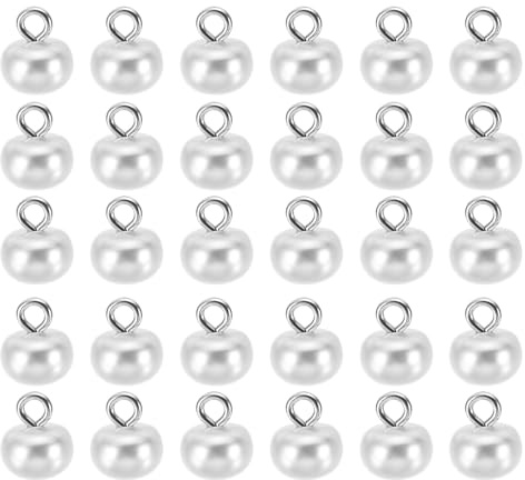 PATIKIL Pulsanti in Perle 10mm, 100pz Pulsanti Grandi Chubby-Buttons Fatti a Mano Perle Finta Bianca e Gambo Cucito Artigianato Vestiti Maglione Natalizio Camicia, Bianco
