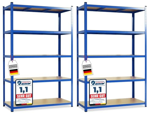 KARAT – Lot de 2 étagères Robustes Lakota pour Charges Lourdes – Étagères enfichables avec 5 tablettes réglables – Rayonnages en métal Idéal pour Cave ou Garage – Bleu, 200 x 100 x 50 cm