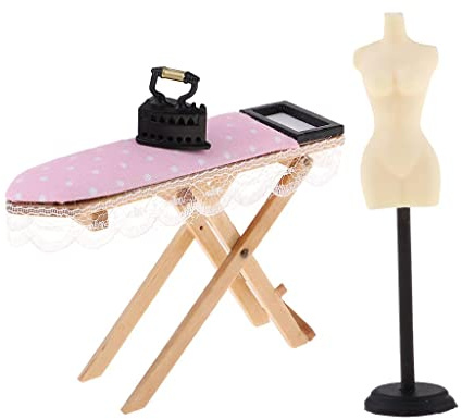 EHJRE Doll Mannequin Display Stand & Ironing Board Table Set 1:12 Dollhouse