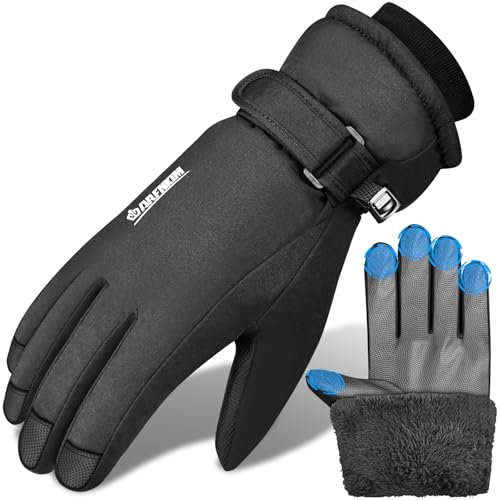 ARFNKIM Skihandschuhe mit Fleecefutter, -20°F Winterhandschuhe Wasserdicht Winddicht Touchscreen Warme Handschuhe, Herren Damen Fahrradhandschuhe für Laufen Motorrad Radfahren Reiten (Schwarz, M)