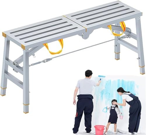 Plate-forme de travail pliable portable multifonction avec équipement d'échafaudage réglable en hauteur, tabouret échelle lourde pour décoration de plafond, nettoyage et construction, 160,3 cm,
