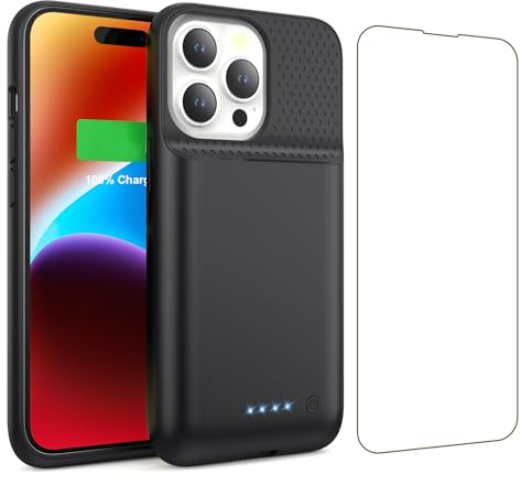 QTshine Custodia per batteria per iPhone 14/13/13 Pro (15,49 cm), custodia di ricarica portatile protettiva estesa con batteria da 7500 mAh ultra sottile aggiornata per iPhone 14/13/13 Pro - Nero