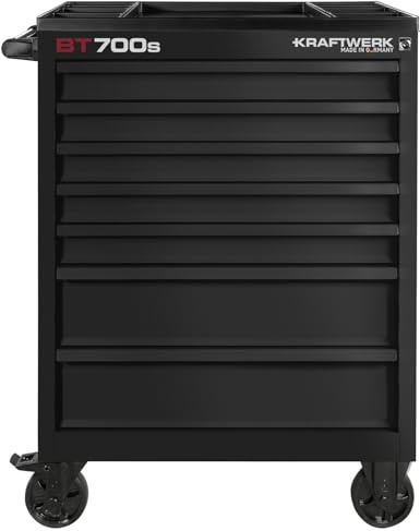 KRAFTWERK Werkstattwagen leer Made in Germany mit 7 Schubladen | Werkzeugwagen leer BT700s Blackline | Werkzeug Trolley mit Zentralverriegelung Werkzeug Wagen Art. Nr. 101.107.BLK