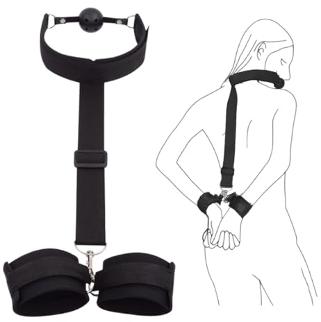 Juego de silicona con bola para la boca para reuniones familiares, juguetes sexuales con esposas de nailon para un control seguro y mayor placer erótico, cinturón de yoga negro con tapón bucal.