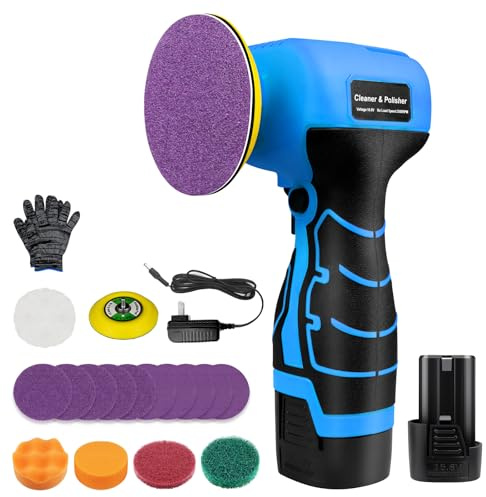 Levigatrice senza fili, levigatrice palmare da 7,6 cm con batteria agli ioni di litio da 16,8 V 3,0 Ah, mini lucidatrice da 3500 giri/min, 19 accessori per levigatura, lucidatura, ceratura/pulizia