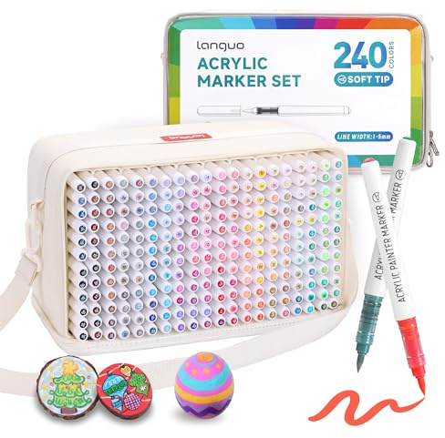 languo Rotuladores de pintura acrílica de 240 colores, juego de rotuladores de punta de pincel suave con bolsa de marcadores, bolígrafos de pintura acrílica para tela, madera, piedra, lienzo, vidrio