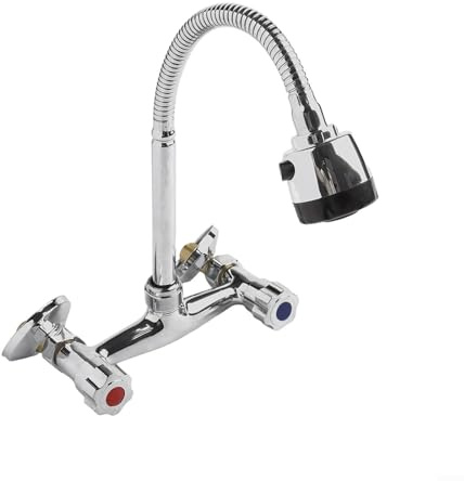 Grifo De Cocina Mural, Mezclador De Agua Fría Y Caliente De 2 Orificios Para Montaje En Encimera, Con Distancia Entre Centros Ajustable De 150 Mm, Ideal Para Baño Y Cocina