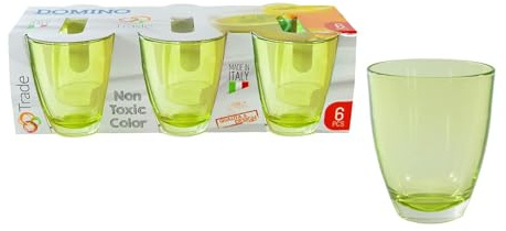 Giosal Bicchiere Vetro Set 6 Pezzi Acqua Bevande Cucina Linea Alma Verde In Cartonetta Domino (6, Verde)