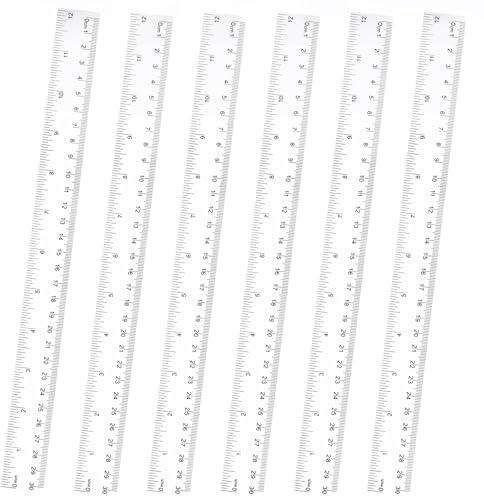 6 Stück Lineal 30 cm/12Zoll, Kunststoff Lineal Set, Transparent Gerade Ruler mit Metrische Inch Skala, Präzision Lineale für Grundschule Büro Zuhause