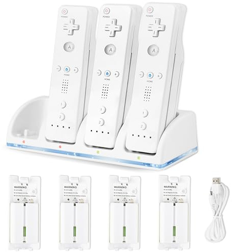 FoToxi 4 in 1 Charging Station for Wii/Wii U Remote Controller, with 4 Pack 2800mAh Rechargeable Battery Pack, 4 Port Remote Charging Dock, USB Charging Cord（Remote Not Included）