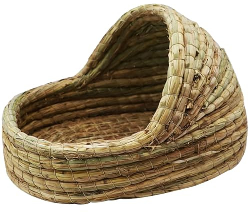 Alasum Straw Woven Nest Bed for Small Pets and Rabbits, Green Small Animal Hideout with Protective Design and Easy to Clean Material, Hamster House for Comfortable Sleeping