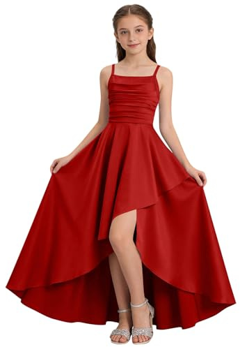 duxyoz Flower Girl Dress Spaghetti Strap Satin Maxi Dresses for Wedding Elegant Off Shoulder Pageant Ball Gown Dress Bridesmaid Princess Birthday Party Communion Formal Prom Dresses 5-14 Years