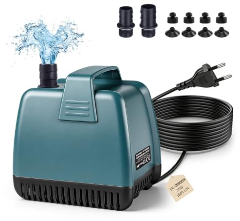 SUPAWAY Bomba para Acuario 25W 1500L/H Bomba Sumergible Ultra Silenciosa Bomba de estanque con 2 Boquillas & Cable 2m Bomba sumergible, Bomba de fuente para Estanques, Acuarios, Jardines (Verde-Azul)