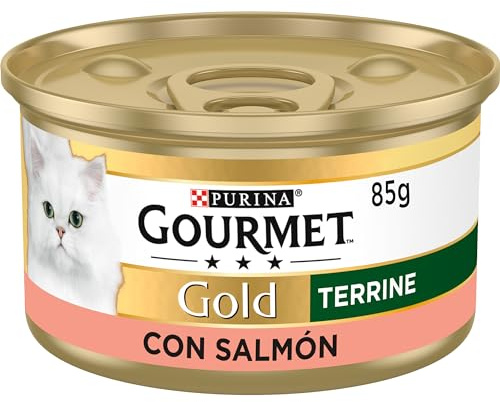 GOURMET Gold Terrine, Comida Húmeda para Gato Adulto, Paté de Salmón, Pack de 24 Latas de 85 g