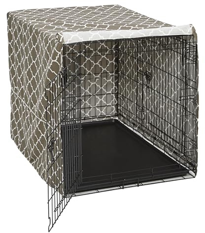 MidWest Homes for Pets Large Dog Crate Cover With Teflon Fabric Protector, Poly-Cotton Privacy Kennel Cover Fits Most 106 cm Crates, Brown Designer Print, Washable, Reduces Barking, CVR42T-BR