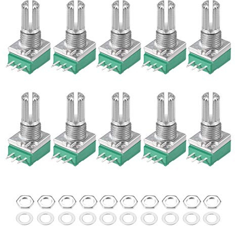 sourcing map Potentiometer B10K Ohm Variable Resistors Single Turn Rotary Carbon Film Taper RV097NS 10pcs