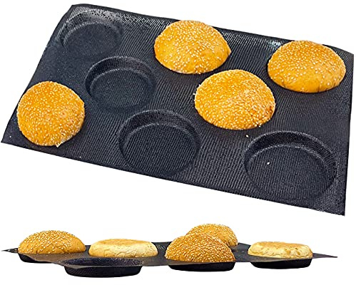 Hamburger-Brötchenform, Netz-Silikon-Hamburger-Brötchenform, antihaftbeschichtete Backform für die Herstellung von Brötchen, tolle perforierte Backformen für glutenfreie Brötchen (8 Laib, 43 x 31 x 2