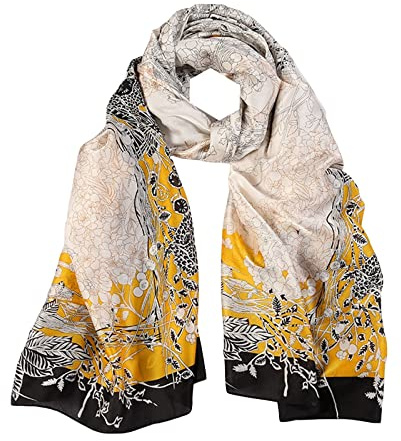 Écharpe en soie Femmes Châle Silk scarf Women Shawl Yellow Scarf Stain Neckerchief Head Wrap Thin Scarf Ladies Beach Shawl Vintage Bridal Chiffon Scarf Muslim Colorful Cloth Belt (Gelb)