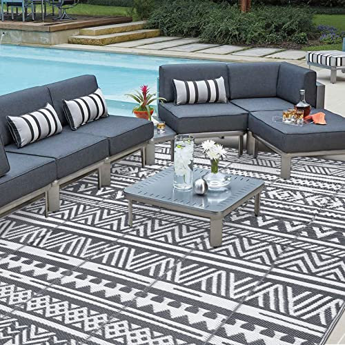 Enyhom Indoor Outdoor Reversible Area Rug, Plastic Straw Rug RV Patio Mat Camping Rugs, Large Floor Mat and Rug for Outside Backyard, Deck, Picnic, Beach, Trailer, Hiking (Grey, 180 x 270 cm)
