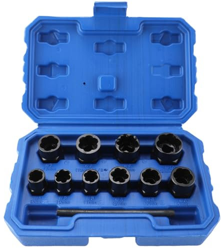 YWHWXB Nut Extractor Socket Set Impact Bolt & Nut Remover Set Twist Sockets 9mm 10mm 11mm 12mm 13mm 14mm 15mm 16mm 17mm 19mm to Remove Nuts & Screws, Damage, Freeze, Rust, Rounded Bolts