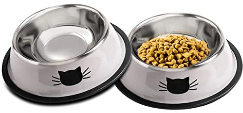 Katzennäpfe,2 Stück Futternapf Katze, Futternapf Katze Set,fressnäpfe Katzen doppel,Futterschüssel Katze,Wasser Fütterung Schüssel,Fressnäpfe für Katzen Edelstahl