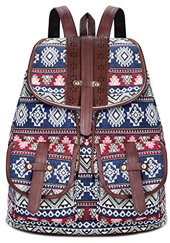 EliteHomeComforts Rucksack Bohemien Canvas Rucksack Handtasche Reiserucksack Frauen und Herren Laptop für die Arbeit Schule Reisen Wandern Camping Daypack