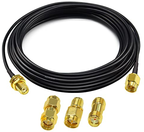 TUOLNK RG174 Cavo Coassiale SMA Maschio/Femmina 16,4 Piedi (5 m) + 3 Adattatori per Radio, Antenna 3G 4G LTE, SDR, ADS-B, GPS
