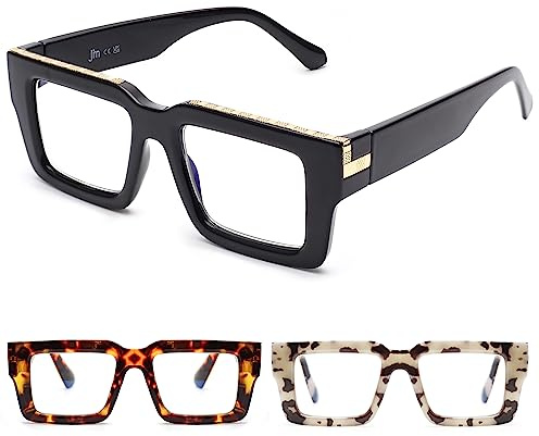 JM Gafas de Lectura Mujer con Bisagra de Resorte, Gafas Presbicia Anti Luz Azul Hombre Cuadradas Demasiado Grande 3 Packs 1.0 (Negro+Marrón+Blanco grisáceo)
