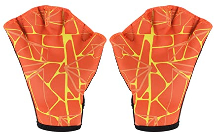 PATIKIL Webbed Swim Gloves, Swimming Aquatic Gloves Printing Water Resistance Training Accessories for Swimming and Diving, S, Orange