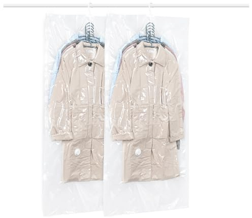 QH7- Sacchetti sottovuoto vestiti da appendere, 2pezzi, Vacuum storage bags salvaspazio per vestiti, organizer per armadio, Sacchetti vestitii trasparente e riutilizzabile