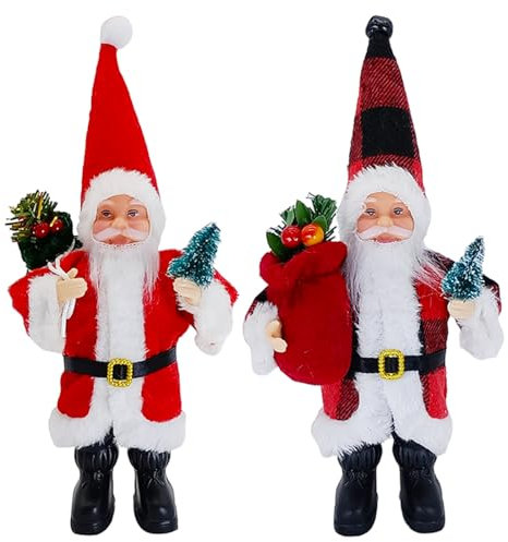 WideSmart 2 Pcs Figurines de Père Noël,Figurine Père Noël Mini Figurine de Père Noël Debout Père Noël Figure Décoration de Noël Ornement Poupée Fenêtre Table Accueil Affichage Fête De Noël Décoration
