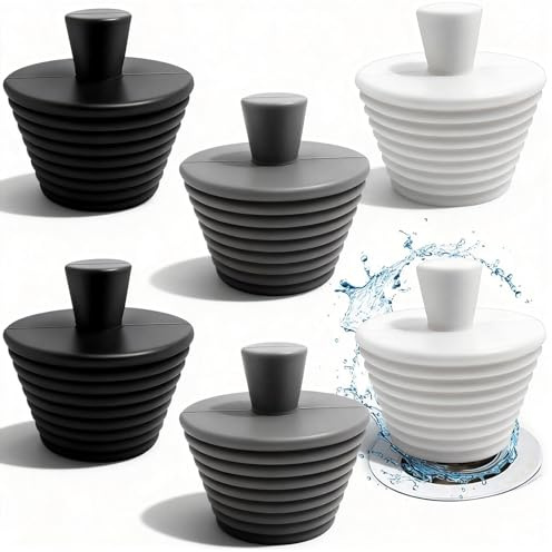 GZqiancang 6 Pezzi Tappo Lavandino Silicone,Universale Tappo per Lavandino per Scarico Lavandino, per Vasca,Bagno, Cucina (Nero/Grigio/Bianco)
