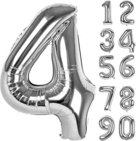Zahlen Luftballons Geburtstag 4 Silber, Folienballon Riesen 82cm Helium Ballons Zahl Luftballon Zahlenluftballons Geburtstagsdeko Für Mädchen Junge Kindergeburtstag Babyparty Jubiläum Party Deko