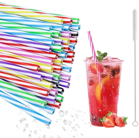 100 Stück Hart wiederverwendbare Strohhalme, spülmaschinengeeignet strohhalme plastik, Trinkhalme für Smoothies, Saft, Cocktail, Heißgetränk(0,25 Zoll Durchmesser, 9.05 Zoll lang) (100)