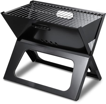 TIENDA EURASIA – Barbacoa Plegable | Portátil | de Acero Inoxidable | Medidas 28,5x44x36,7 cm | Color Negro | Rectangular | Con asa de transporte | Rejillas Extraíbles | Camping, Terraza o Balcón