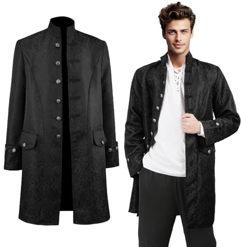 Moiuguli Steampunk - Manteaux gothiques longs médiévaux - Veste victorienne pour homme - Noir - Costume de marin, jupe de marche, costume de vampire pour carnaval, Halloween, fête, Costume pour homme,