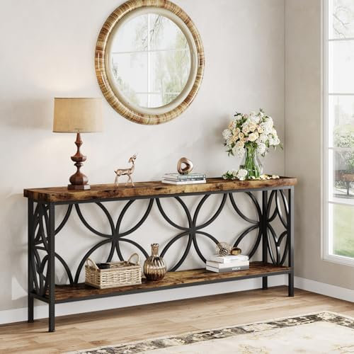 Tribesigns Konsolentisch mit Ablage, 160 cm Schmaler Sofatisch, Flurtisch, Sofa-Beistelltisch, einzigartiges Design, für Eingang, Flur, Wohnzimmer, Braun